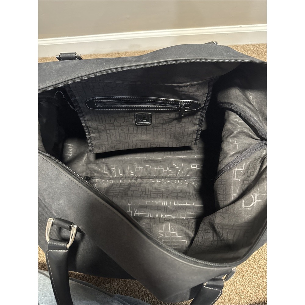 Diane Von Furstenberg DVF Black Suede Roller Travel Duffle Bag Suitcase Leather - Picture 11 of 12